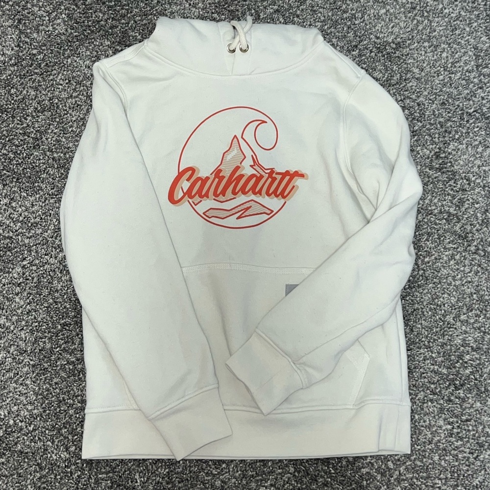 Carhartt White Hoodie with Orange Logo - Womens